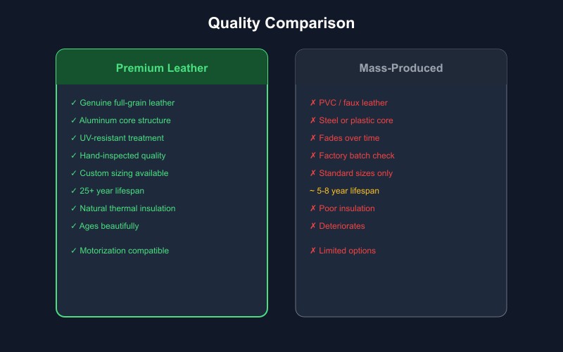 Quality comparison: premium leather vs mass-produced blinds